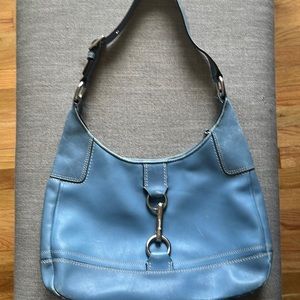Coach light blue leather handbag with silver hardware